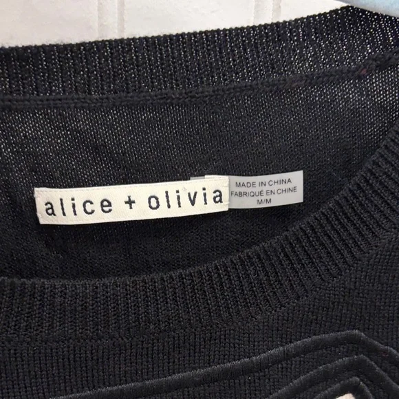 Alice + Olivia Black and Cream Sweater with Red Accent